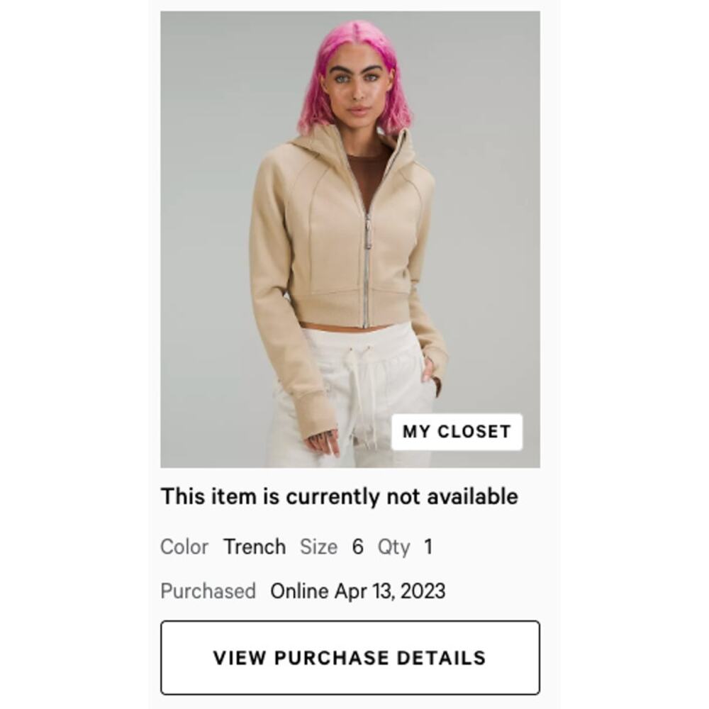 RARE HTF Lululemon Scuba Full-Zip Cropped Hoodie 6 Trench